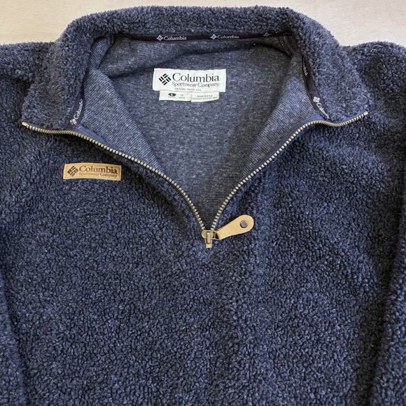 Columbia Sherpa Jacket Mens Large Blue 1/4 Zip Thick Pile Pullover Shacket Shirt - Picture 3 of 9